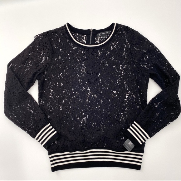 NWT INC Sheer Black Lace Long Sleeve Top Size XS - Picture 1 of 6